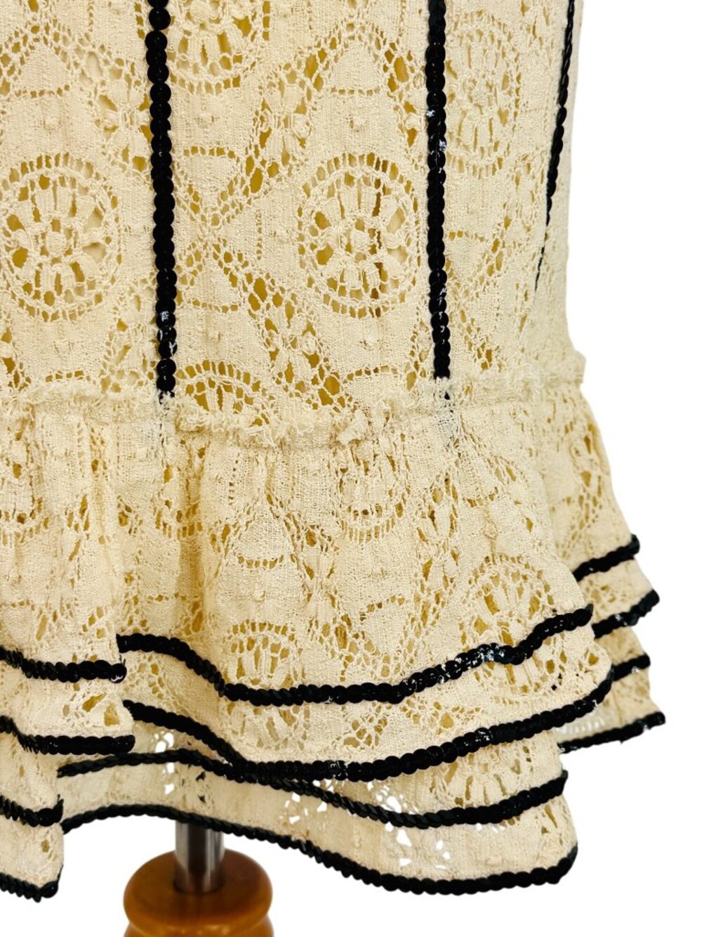 NWT Free People Cream Black Lace Sequin Mini Dress | Whimsigoth Luxe Coquette 8 - Picture 5 of 16